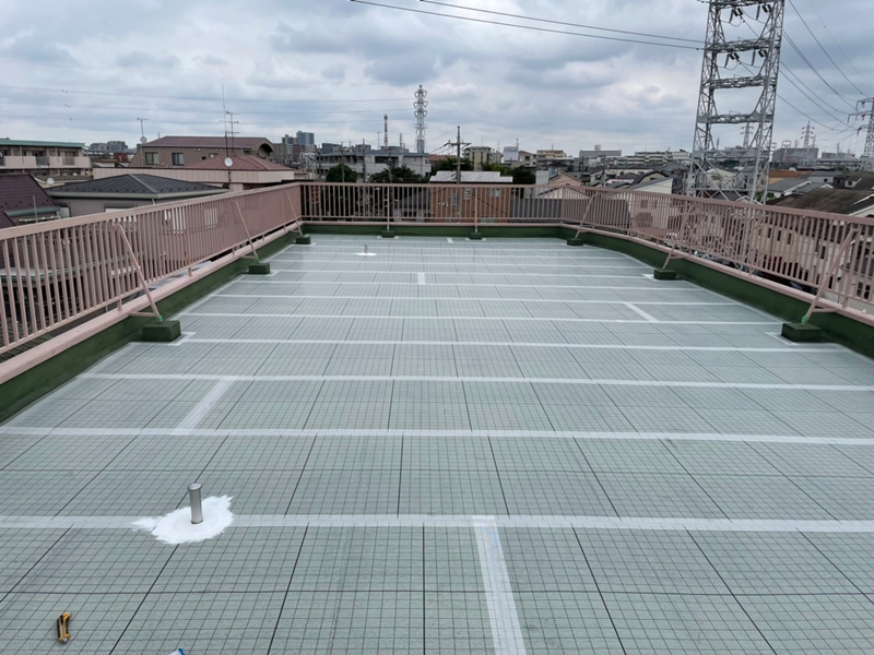 東京都葛飾区マンション屋上階段防水工事　緩衝シート張り